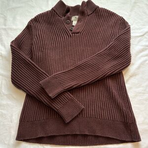 Vintage L.L. Bean Ribbed Men's Henley Sweater Size Medium Red Old Money 4 Button